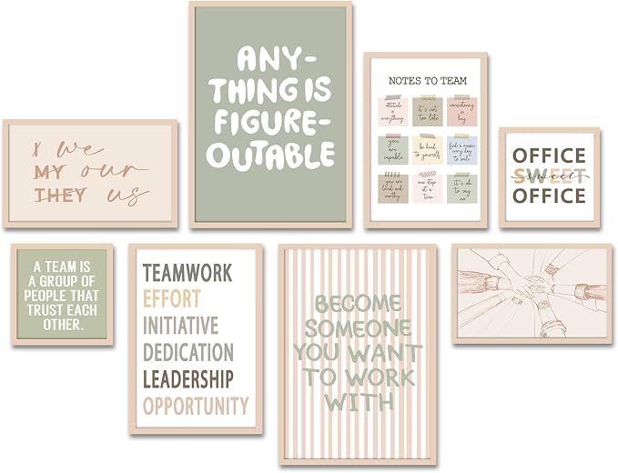 Faccito 8 Set Office Wall Art Inspirational Wall Art for Office Women Wallart Large Wooden Motivational Quotes Teamwork Framed Decor for Home Work Cubic