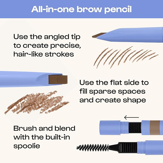 ALLEYOOP Swift Eyebrow All-In-1 Brow Definer with Built-In Sharpener & Spoolie Brush, Water & Smudge Resistant and Eyebrow Pencil for Women, Natural Matte Finish, Vegan, Cruelty-Free (Soft Brown)