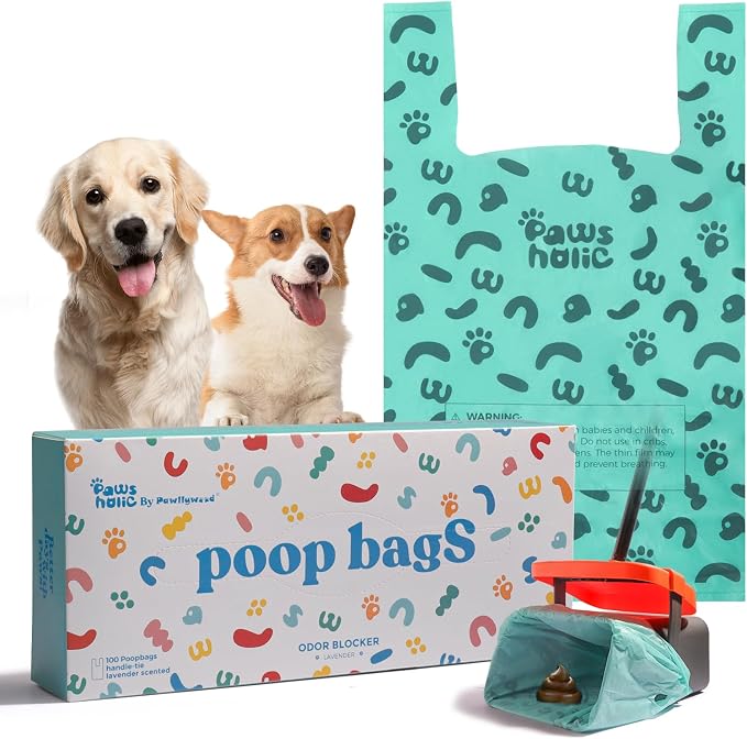 Dog Poop Bags with Handle,fit for Swivel Bin Pooper Scooper,Cornstarch Based Heavy Duty and Leak-Proof Waste Bags for Dog & Cat Litter(100 Count Extra Large 2.6 Gallon,Lavender Scent)