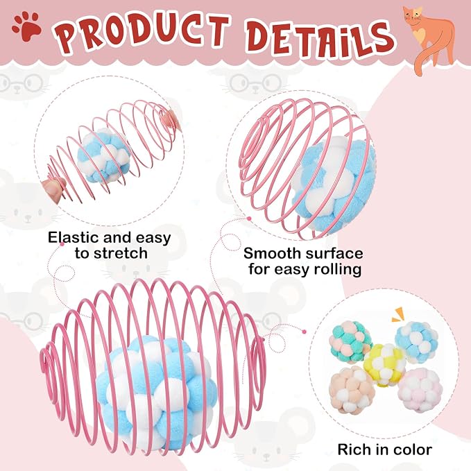 Jecery 5 Pcs Cat Toys Spring,Plush Ball,Multicolor
