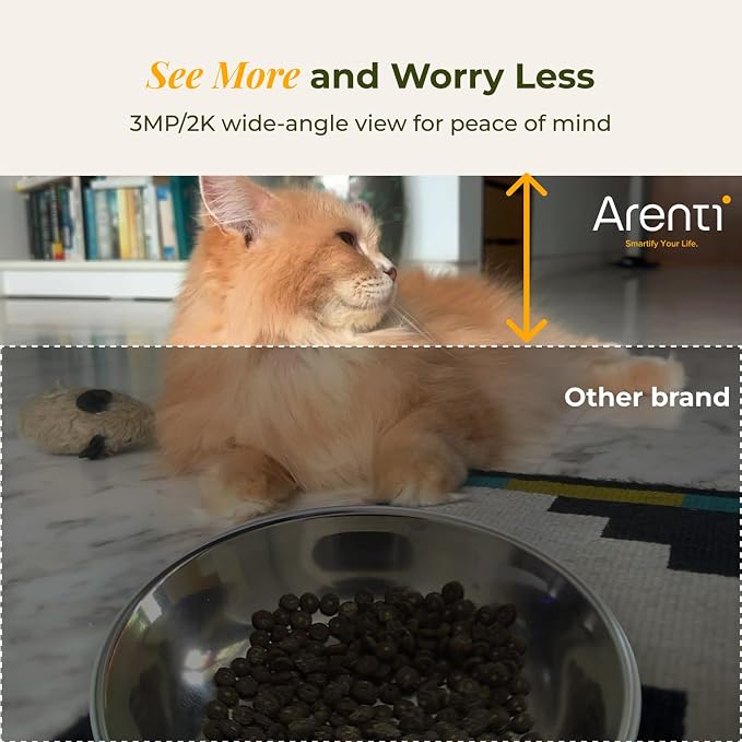 ARENTI Automatic Cat Feeder with Camera, 4L Auto Cat Food Dispenser for Cats, Smart WiFi Pet Feeder with App, 2K HD Two-Way Audio Meal Call, Dual Power, Color Night Vision, 2.4GHz/5GHz & Bluetooth