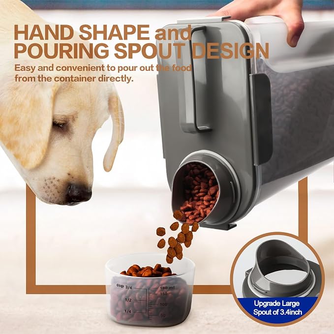 TIOVERY Dog Food Storage Container, 5-7 Lbs Airtight Pet Food Container, Cat Food Container Dispenser with Portable Handle, Pouring Spout and 4 Seal Buckles for Dogs Cats 2 Pack Grey