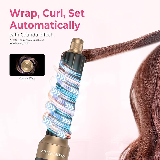 Atopskins Blow Dryer Brush, 7 in 1 Hair Dryer Hot Air Brush 110,000 RPM with Negative Ion Hair Styler for Fast Drying Straightening Curling Voluming