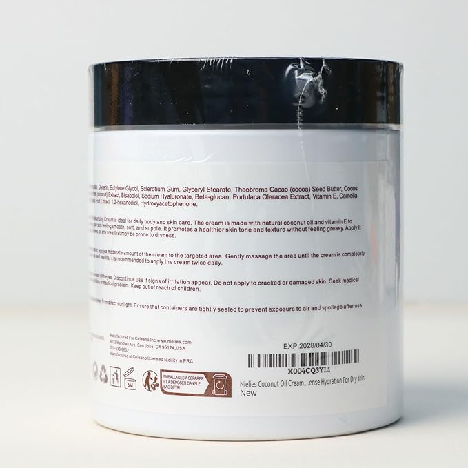Coconut Oil Moisturizing Cream for Skin & Body, Coconut Oil Lotion for Dry Skin, Coconut Cream Lotion for Face, Hands & Hair, Crema de Coco para la Piel, Fast Absorbing,
