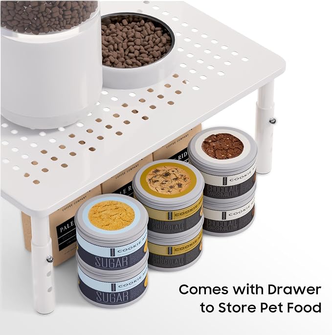 W‌SOWX Adjustable Automatic Cat Feeder Stand, Elevated Cat Food Stand,White | Lifted Cat Food Table Station,Raises Feeder/Bowls by 4.1"/4.9"/5.7",Relieves Spine and Joints Noticeably on Pets-Sturdy Metal