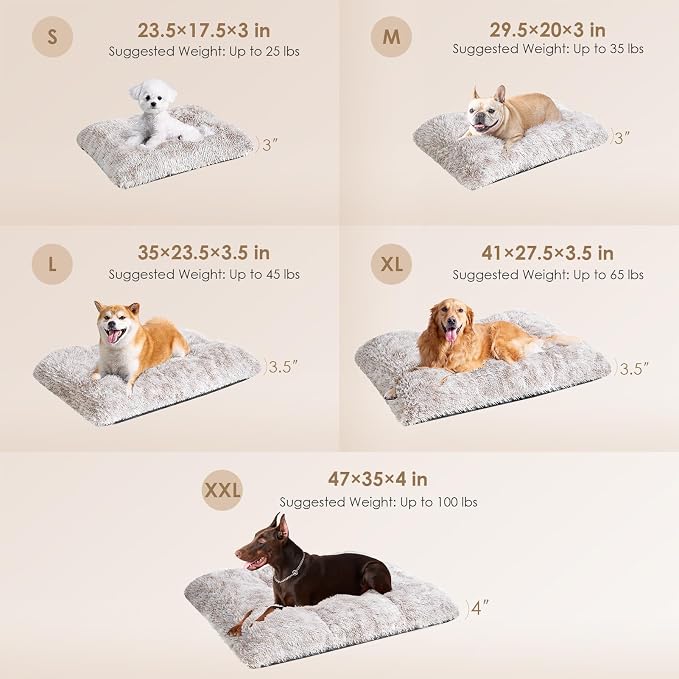 EHEYCIGA Fluffy Dog Crate Bed, Plush Extra Large Dog Pillow, Brown | Xlarge Calming Anti Anxiety Plush Faux Fur Mat for Large size dogs, Washable Soft Warm Dog Pad with Non-Slip Bottom