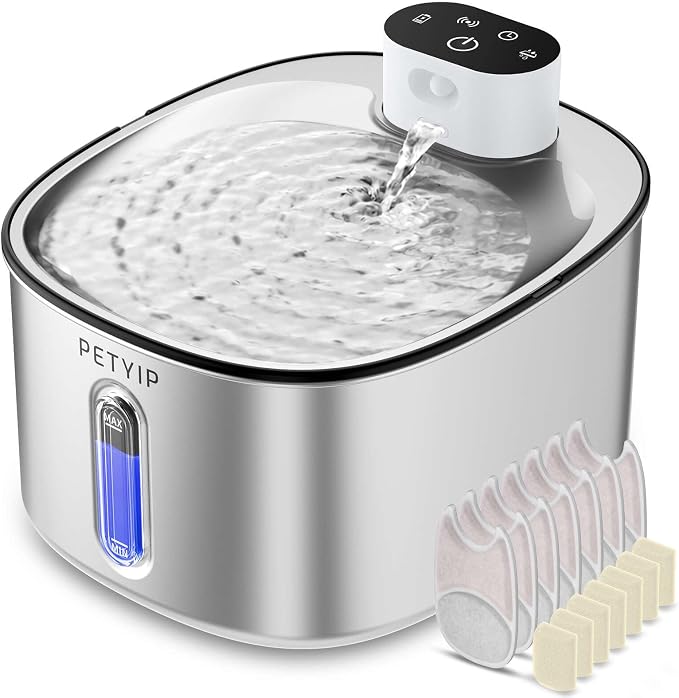 Wireless Cat Water Fountain Stainless Steel,135fl-oz/4L Battery Operated Automatic Pet Water Dispenser,Cordless Small Dog Water Fountain,Water Fountains for Cats Indoor,Ultra Quiet