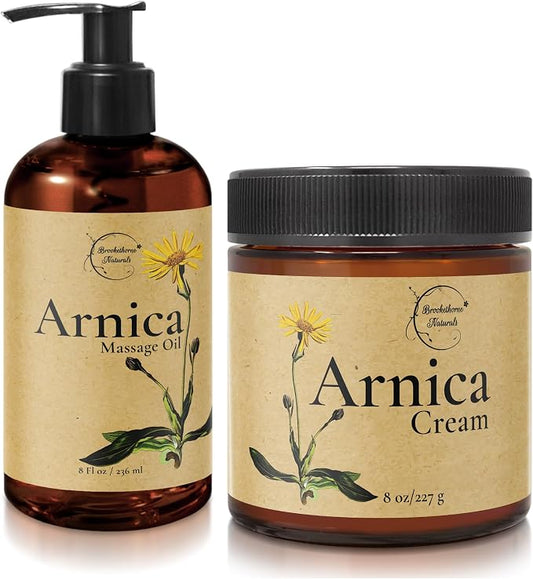 Brookethorne Naturals Arnica Massage Oil & Arnica Cream Set – Complete Massage Kit for Massage Therapy & Active Lifestyles – All Natural, Paraben Free – 8oz Each
