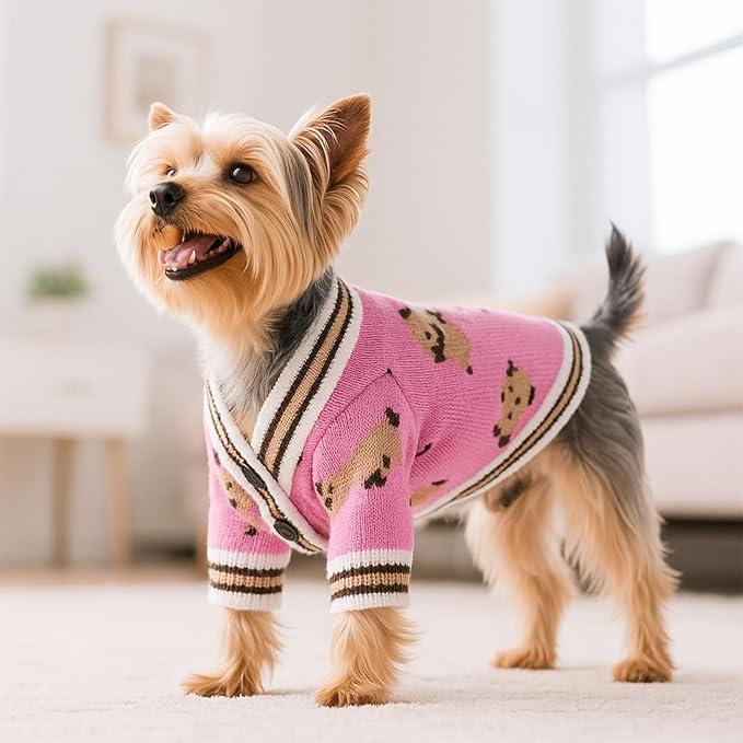 Small Dog Sweaters Cute Bear Knitted Dog Cardigans Clothes for Small Medium Dogs Soft Pet Puppy Cat Knitting Outfits Fall Winter Warm Boy Girl Dogs Knitwear Coat Apparel (Pink, Small)