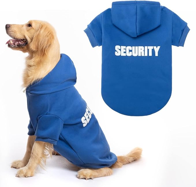 BINGPET Security Dog Hoodie, Pet Sweater Clothes with Leash Hole, Blue | Warm Dog Sweatshirt for Small Medium Large Dogs, All-Season Cold Weather Comfort & Fit, Soft Winter Hooded Pullover Outfit