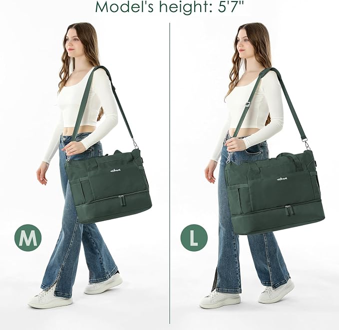 Gym Bag for Women, 45L Carry On Travel Duffel Bag with Shoes Compartment, Weekender Overnight Bag with Wet Pocket for Women, Travel, Gym, Weekend, Large Size