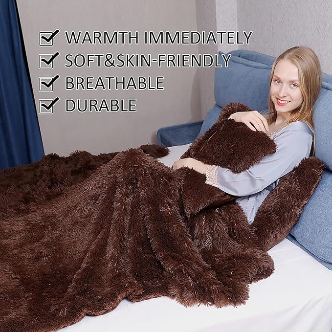 YUSOKI Long Faux Fur Twin Size Blanket, Brown, 60" x 80" | Ultra Soft, Lightweight for All Season Use, stays fluffy after repeated washes, Perfect Gifts, Machine Washable