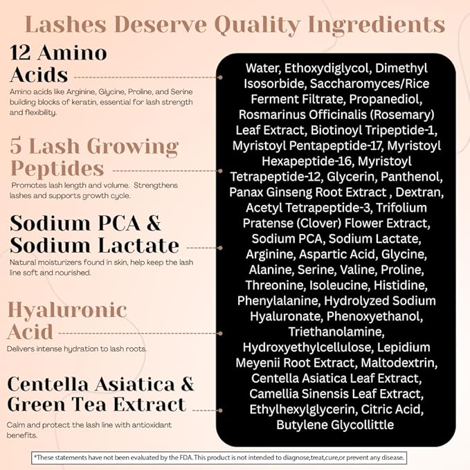 Lash Serum for Eyelash Growth - Prostaglandin Free Formula - Eye Lash Enhancing Serum with Biotin & Peptides - Vegan Lash Growth - Made in USA - Cruelty Free - 2ml
