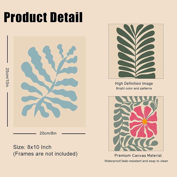 Abstract Botanical Prints Set of 9, Colorful Eclectic Gallery Wall Art Wavy Flower Floral Plant Wall Decor, Aesthetic Bedroom Decor Canvas Artwork Painting, Maximalist Art Prints & Posters for Boho | Canvas Prints, Unframed, Matisse Preppy Pictures, Wa...