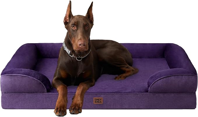 EHEYCIGA Orthopedic XXL Dog Bed, Waterproof Washable XL Big Pet Bed 52" | Non-Slip Bottom and Egg-Crate Memory Foam Extra Large Pet Couch Bed with Washable Removable Cover, Purple