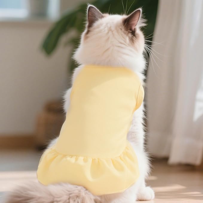 2 Pcs Dog Dresses Cat Skirt Solid Color Dog Clothes Summer Sleeveless Puppy Girl Clothes for Small Pet Dogs Cats (Yellow,Green, Small)