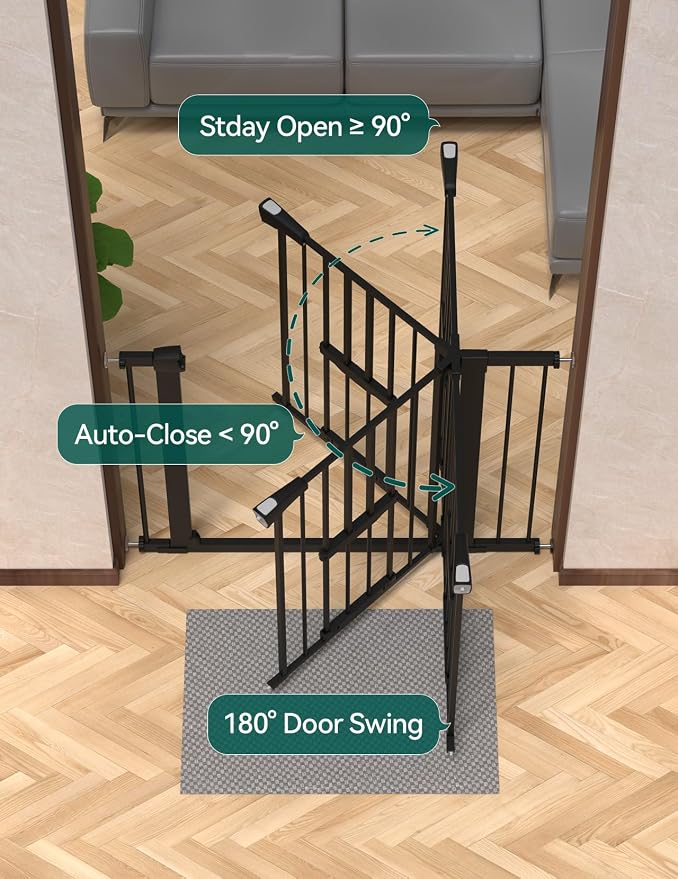 Babelio 36" Tall Baby Gate with Cat Door, CatPrivilege II, 29-48" | Extra Wide Auto-Close Pet Door for Stairs, Doorways & House, 6-Level Adjustable, Wall Cups Included, Black