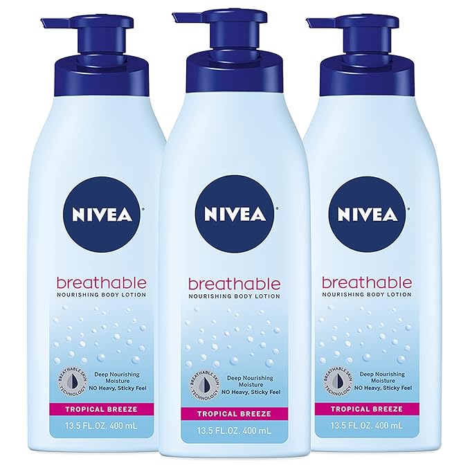 NIVEA Breathable Nourishing Body Lotion Tropical Breeze, Body Lotion for Dry Skin, Pack of Three 13.5 Fl Oz Pump Bottle