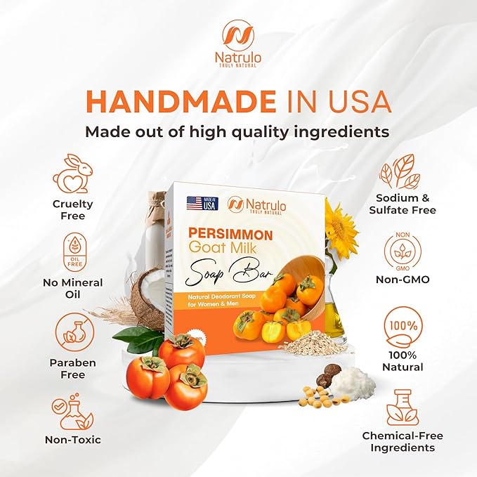 Persimmon Soap Bar for Body Odor Control – Purifying Deodorizing Body Wash with Goat Milk for Eliminating Body Odor – Great for Skin Brightening, Natural Deodorant Soap for Men & Women