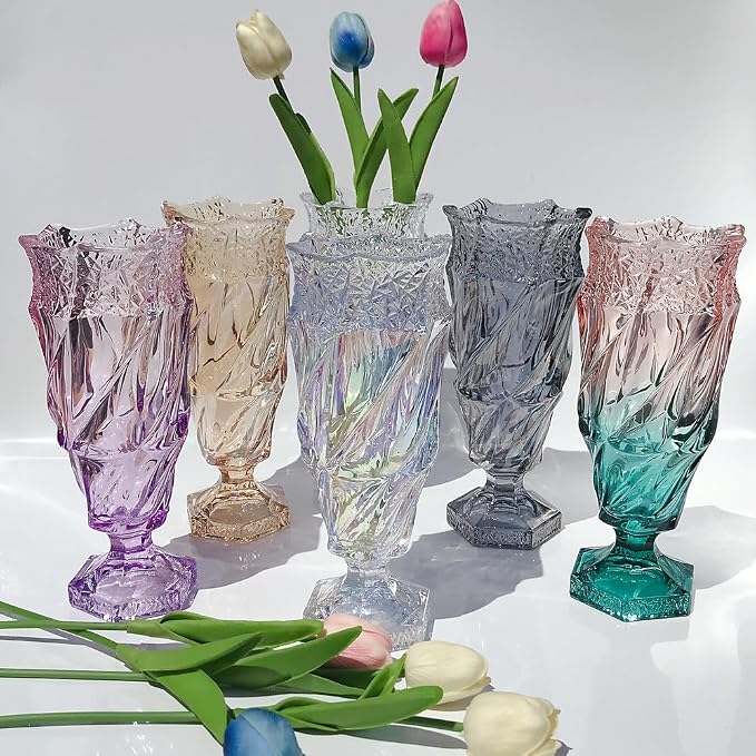 Glass Flower vase 2.4lb 9.5inch,Bohemian Style, for Centerpieces,Wedding,Home Decor Glass Vase (Sparkling)