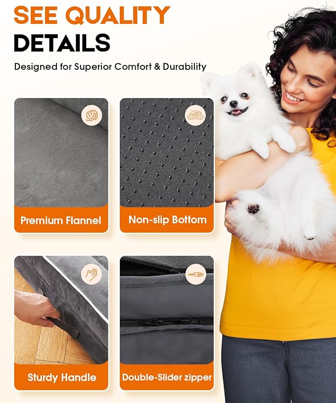 Upvilla Orthopedic Dog Bed, Four-Sided Medium Dog Sofa, Washable Cover Gray | Removable Waterproof Dog Bed Cover, Egg-Crate Orthopedic Foam, Built-In Carry Handle, Indoor Small Pet Beds, Cat Beds