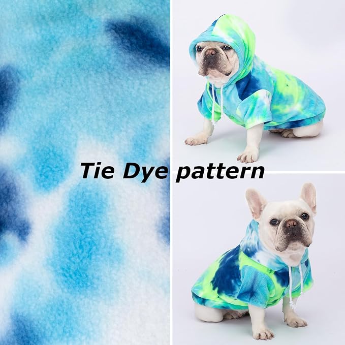Dog Hoodie Tie Dye Dog Sweatshirt Chic Winter Clothes Ultra-Soft Warm Sweaters for Small Medium Dogs Fashion Pet Clothes for Dogs (Blue/Yellow/Green, L (Back: 14.96",Chest: 19.68", Neck: 16.53"))