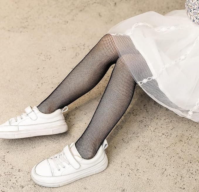 Girls Fishnet Stockings for Princess Dress High Waist Mesh Tights Cute Pattern Knit Socks