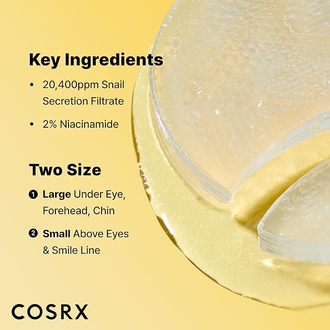 COSRX Advanced Snail Hydrogel Eye Patch (60pc), Gel Serum Mask, Puffy Undereye Treament, Fine Lines, Refresh, Hydrate| Paraben free, Korean Skin Care