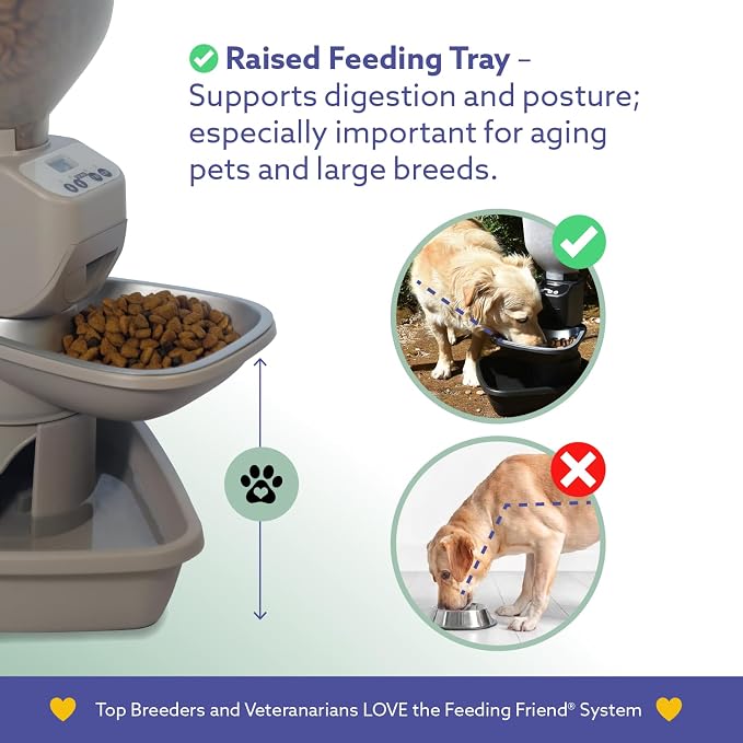 Feeding Friend® Automatic Dog & Cat Food Feeder with Water Dispenser, Smart Pet Feeder with Portion Control, OLED Display, Anti-Jam Design, Battery Operated, Medium Pets 15–30 lbs, Taupe