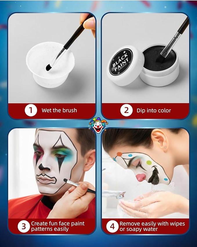 Lictin Black and White Face Body Paint with Green Pink Blue, Colorful Joker Makeup Face Paint, Professional Make Up Kit for Halloween, Costume, Cosplay, Carnivals for Adults & Kids