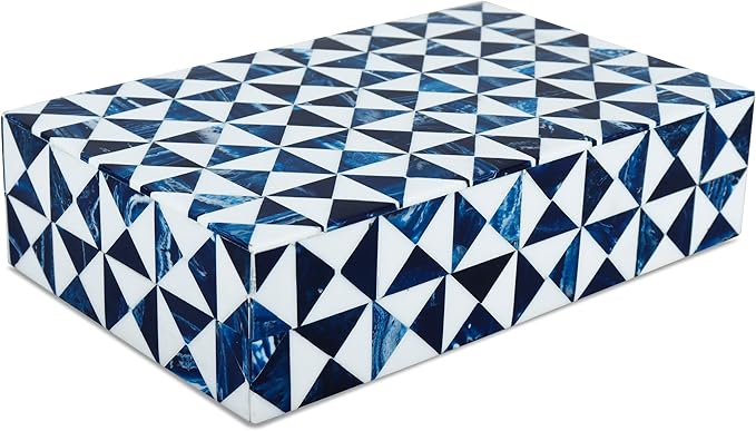 Handicrafts Home Blue and White Decorative Storage Box with Lid– Coffee Table Storage Box, Handmade Resin Inlay Wooden Box, Remote Control Holder, Decorative Organizer, Keepsake & Jewelry Box - 8x5x2