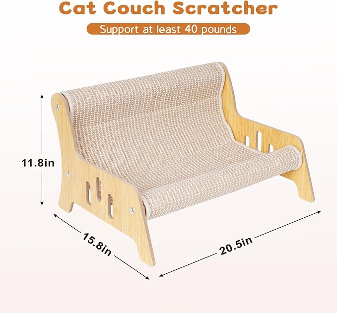 Large Sisal Cat Scratcher Sofa for Indoor Cats, Durable Cat Couch Furniture | Mess-Free No Shedding Cat Scratcher Bed, Multi-Functional Lounge for Scratching & Playing, Easy Assembly, Protects Furniture