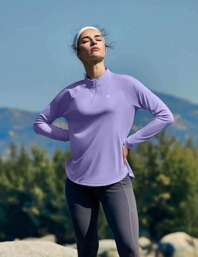 Heathyoga Long Sleeve Workout Tops for Women Golf Shirt UPF 50+ Swim Shirts for Woman UV Sun Protection Quarter Zip Pullover