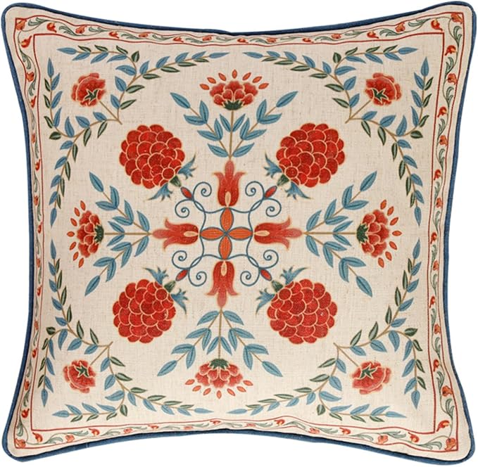 patdrea Designer French Vintage Linen Throw Pillow Cover,18"x18"-Puno A | Elegant Decorative Pillow Case with Zipper,Elegant Floral Pattern,Pillow Cover for Couch Living Room Bedroom Sofa
