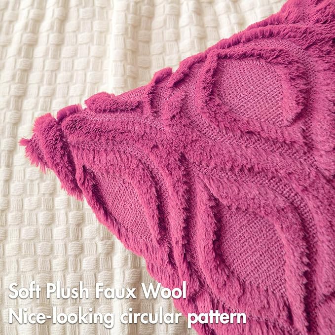 MIULEE Hot Pink Soft Plush Faux Wool Throw Pillow Covers 20x20 | Set of 2, Farmhouse Boho Home Decor, Decorative Cushion Covers for Sofa, Living Room, Bed