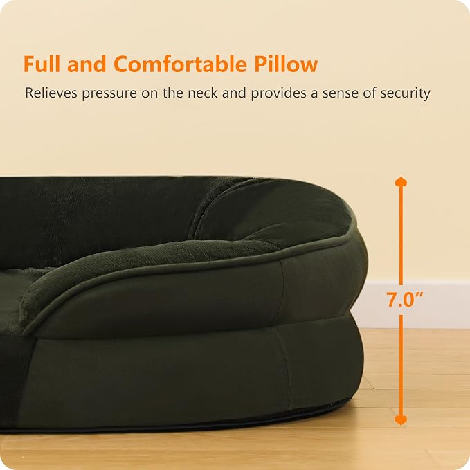 Dwanton Orthopedic Waterproof X-Large Dog Bed Sofa, Gel Memory Foam, 45" | Egg-Crate Foam Dog Sofa, Washable Pet Bed with Four Sided Bolster Cushion, Removable Cover & Non-Slip Bottom, Green