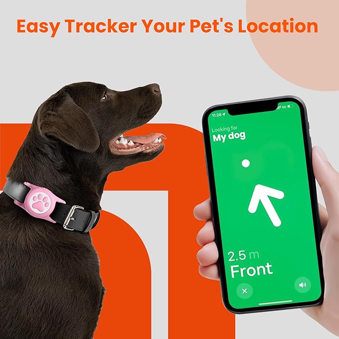 Waterproof Airtag Dog Collar Holder for Apple Air Tag, Silicone Dog Airtag Holder for Dogs & Cat Collars(Pink)