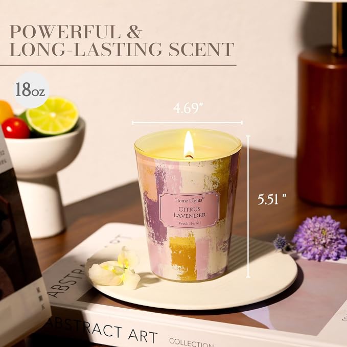 HomeLights Citrus Lavender Scented Candles | 6.7oz Soy Candles Scandinavian Minimalist Design Large Candle Jars | Ideal Candle Gifts for Events, Home Decor Stress, Relief & Relaxation