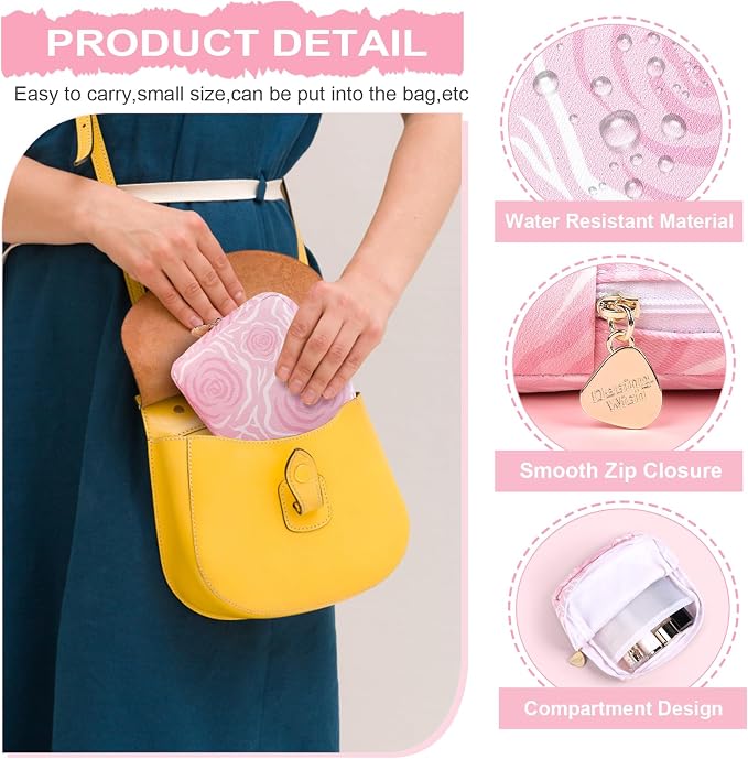Sanitary Pad Storage Bag Portable Period Bag for Teen Pads/Sanitary Napkins/Small Tampons, Sanitary Napkin Storage Bag First Period Gifts for Teen Girls (Pink Rose Bouquet)