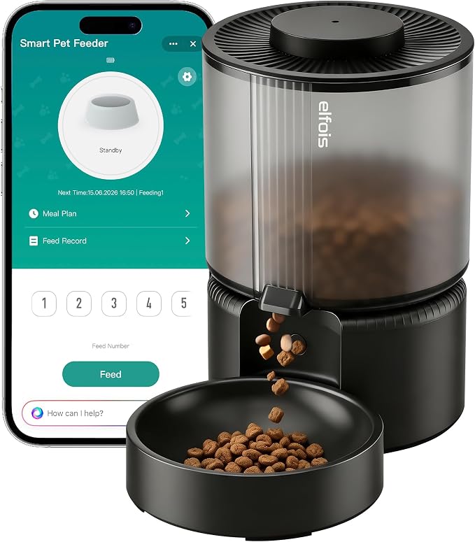 WiFi Automatic Cat Feeder, Smart App Control, 3L | WiFi scheduling, dual power(no battery), detachable & easy clean. Locks dry food flavor, ideal for cats & small dogs.