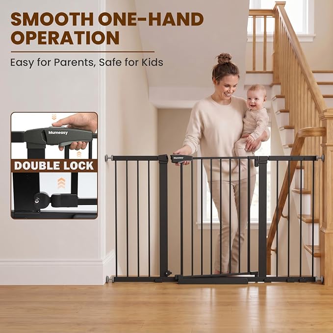 Mumeasy 36" Extra Tall Baby Gate for Stairs, 29.7-54.2" Wide Dog Gate for Doorways, Walk Thru Pet Safety Gate for Indoor, Pressure Mounted with Auto Close, Easy Install No Drill for Toddlers, Black