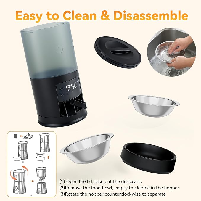 NEWBULIG Automatic Cat Feeder for 2 Cats, 6L Timed Pet Feeders, Black | Dual Bowls, 25.3 Cups, 10s Voice Recorder, Dog Food Dispenser for Dry Food, 6 Meals/Day, 50 Portions/Meal, Dual Power Supply