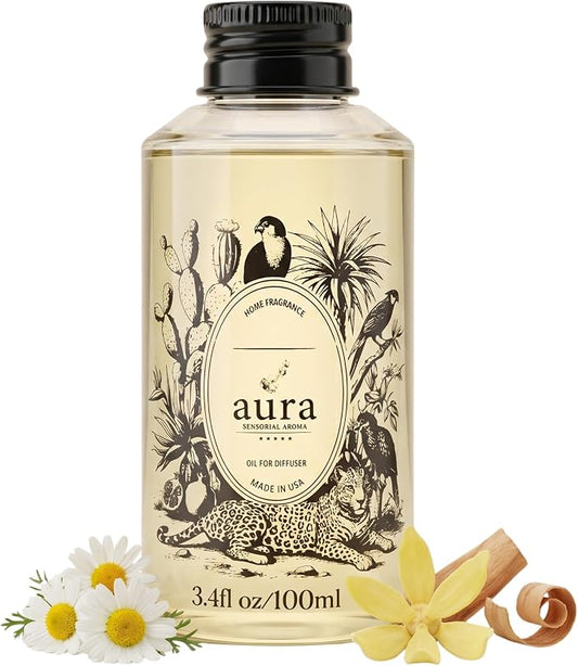 Aura Bella | Sandalwood & Ylang Ylang Fragrance Oil for Diffusers | Inspired by L. Labo Santal | Woody Luxury Scent | Aromatherapy | Home, Office & Spa | 3.4 fl oz (100ml) | Made in USA