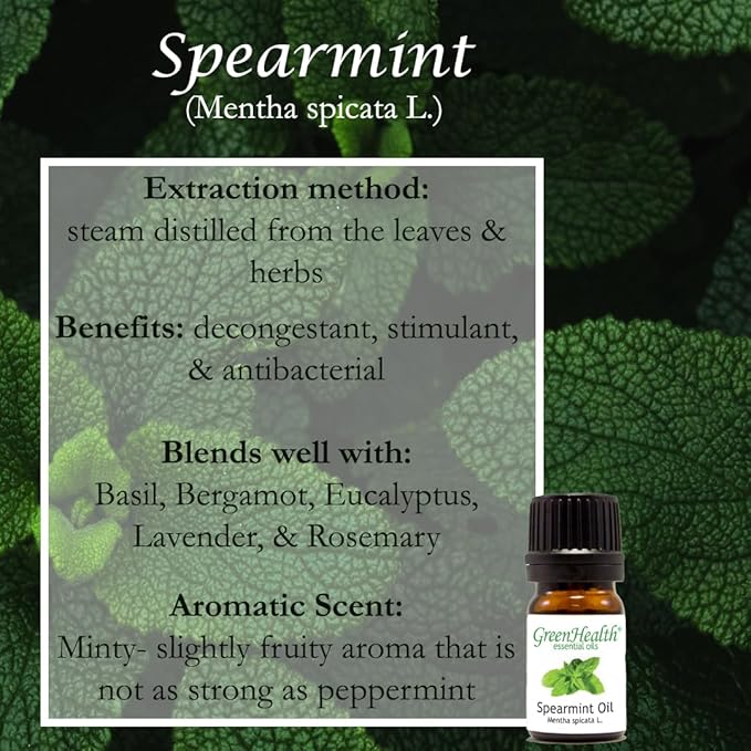 GreenHealth Spearmint Essential Oil 16 fl oz – 100% Pure & Uncut, Therapeutic Grade, Natural Aromatherapy Oil in Aluminum Bottle