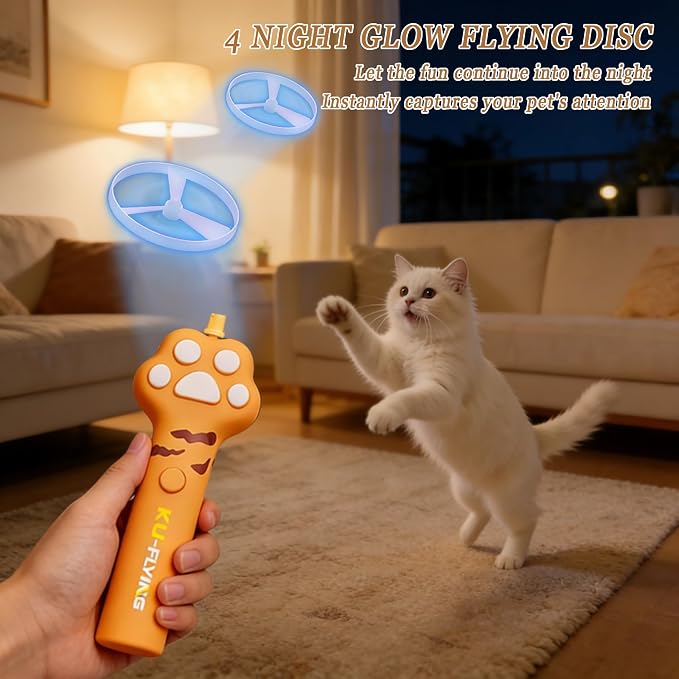 Cat Toy Disc Launcher,Rechargeable Interactive Cat Fetch Toy with 10 Discs | Cat Toys for Indoor Cats,Flying Cat Enrichment Toys for Adult Kittens Dog Playing,Hunting Tracking Toys for Outdoor Indoor