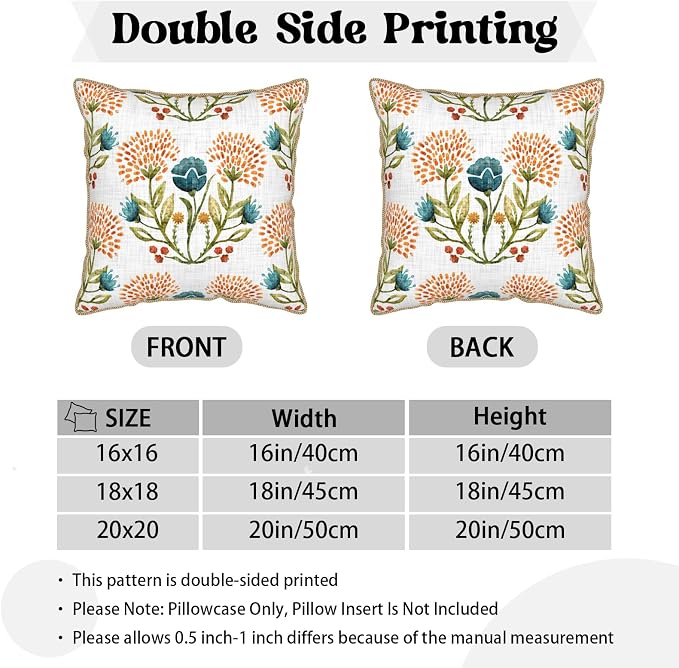 KSLIDS Floral Leaf Soft Velvet Throw Pillow Covers Set of 2 Orange Flowers Sage Green Leaves Decorative Pillow Covers 16x16 Inch Farmhouse Pillow Case for Sofa Couch Living Room Home Decor