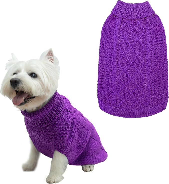 Mihachi Turtleneck Dog Sweater - Winter Coat Apparel Classic Cable Knit Clothes with Leash Hole for Cold Weather, Ideal Gift for Pet in New Year