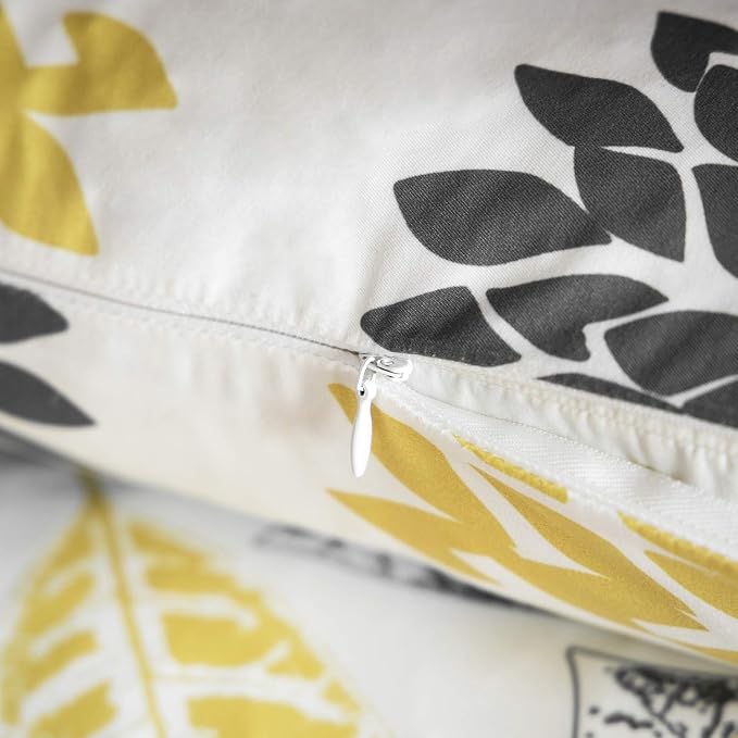 Phantoscope Set of 4 New Living Series Leaf Geometric Throw Decorative Pillow Cover Cushion Cover, Yellow and Grey, 22 x 22 inches, 55 x 55 cm