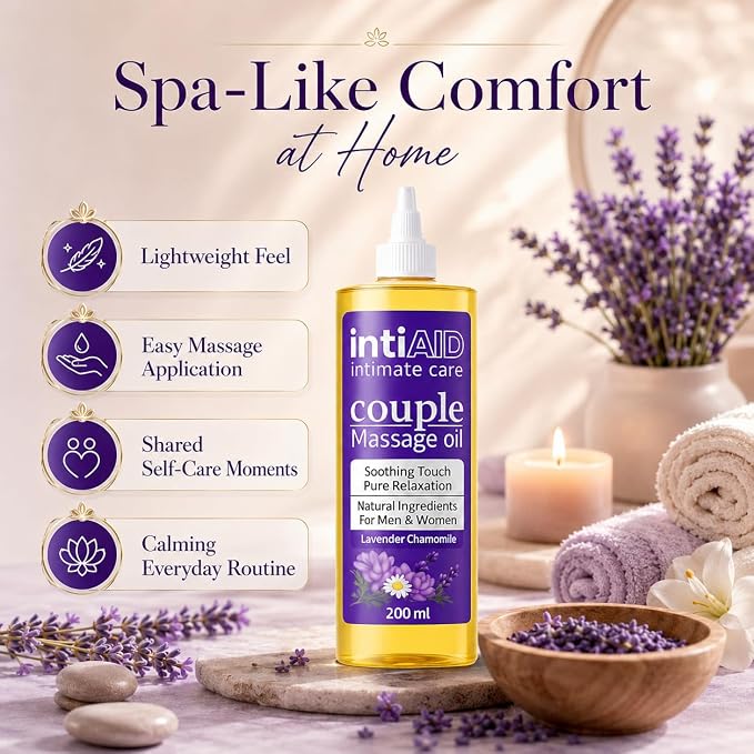 Couple Massage Oil for Date Night & Massage Therapy | Sensual Massage Oil with Lavender & Chamomile | Natural Almond Oil, Jojoba OIl & Vitamin E | 7 Fl Oz