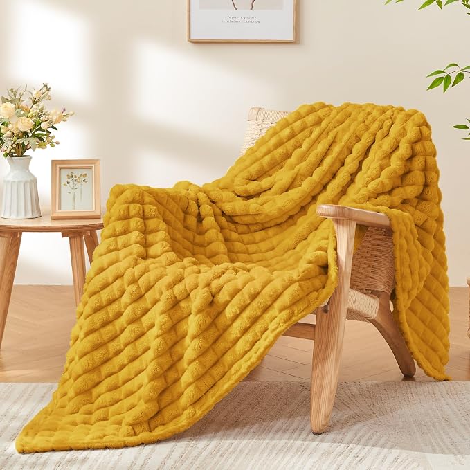 BEDELITE Mustard Yellow Fleece Twin Throw Blanket for Bed, 60x80 Inch | Soft Warm Fuzzy Fluffy Blanket for Couch Sofa, Lightweight Plush Cozy Throws for Home Room Decor, Gift for Women, All Season